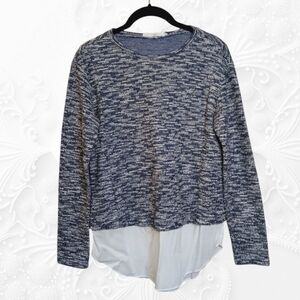 BCBG Generation Black & White Sweater Top With Faux Dress Shirt Hem